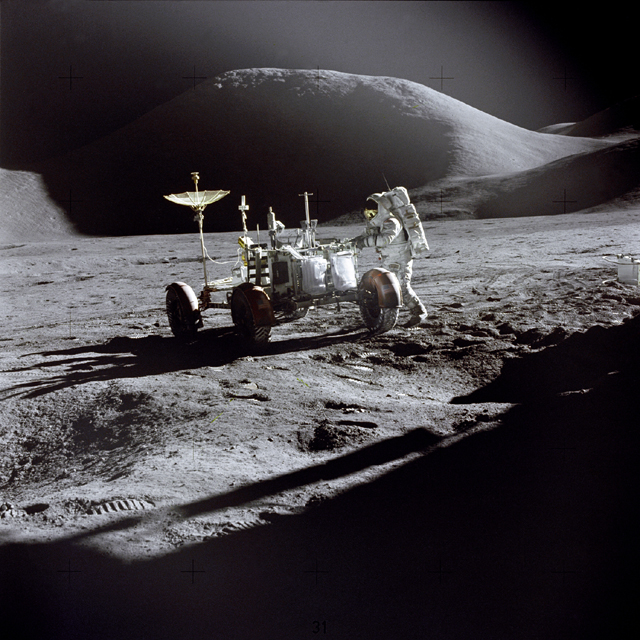 Space History Photo: Irwin Next to Rover